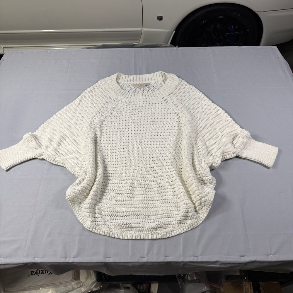 Loft Ann Taylor White Batwing Open Stitch Knit Sweater Womens Medium
